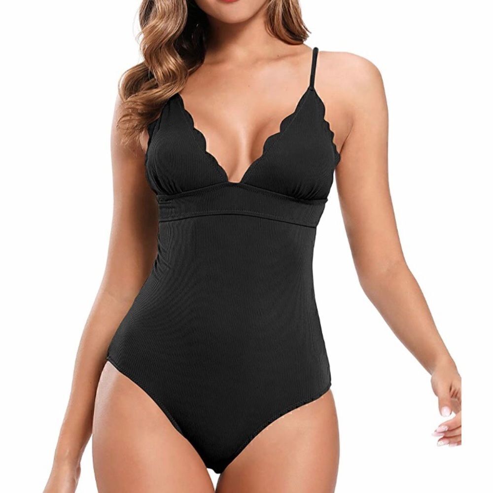 Shekini Scalloped Halter Swimsuit  